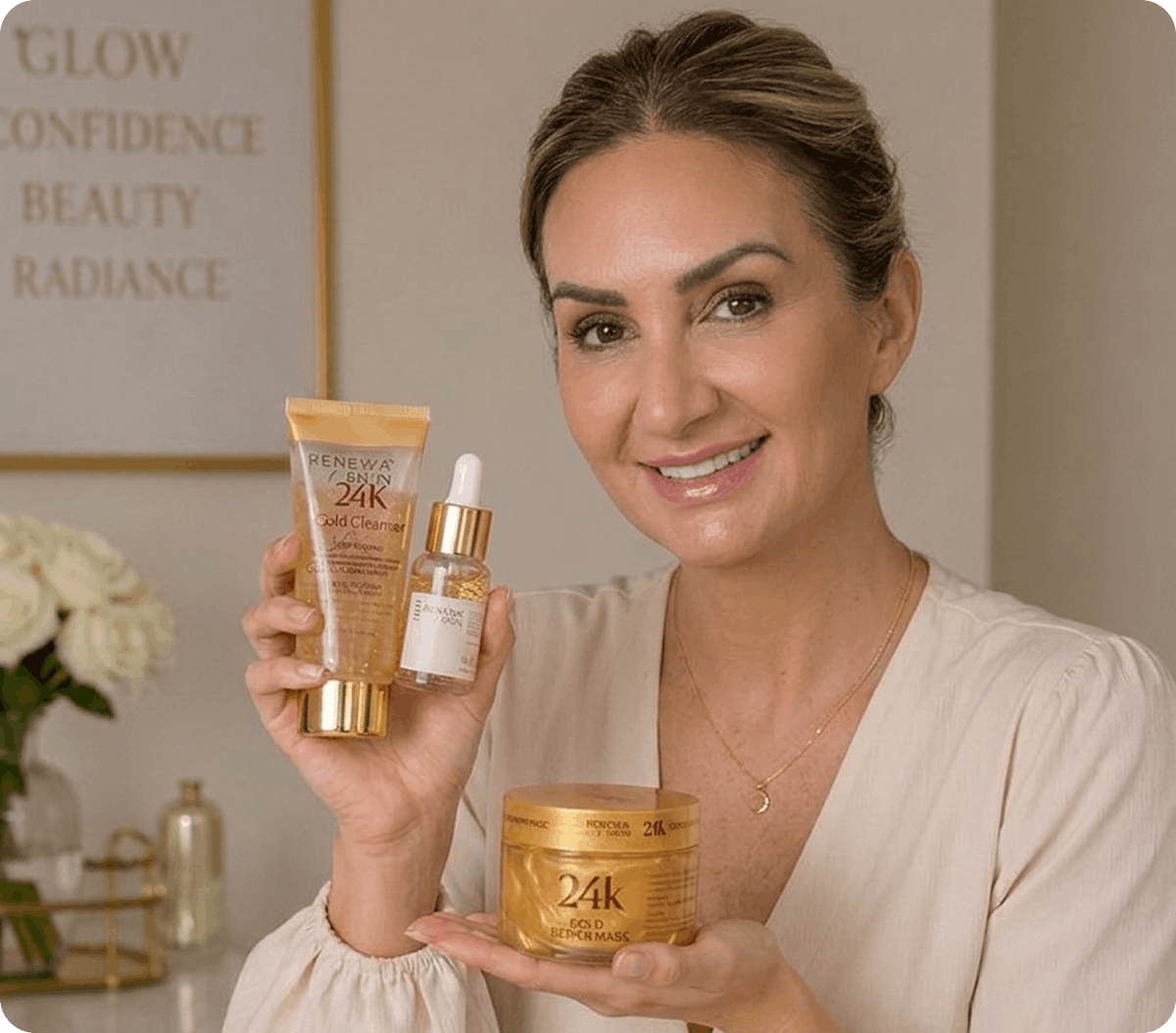Woman using the RenewaLift skincare device